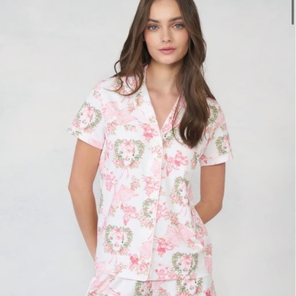 Roller Rabbit x Love Shack Fancy Pink Merry Monkey Beaux Polo Pajamas XS